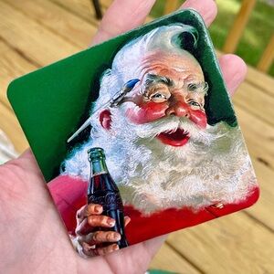 7 Vintage Coca Cola Coasters - Christmas Santa Claus Artist Paint Brush